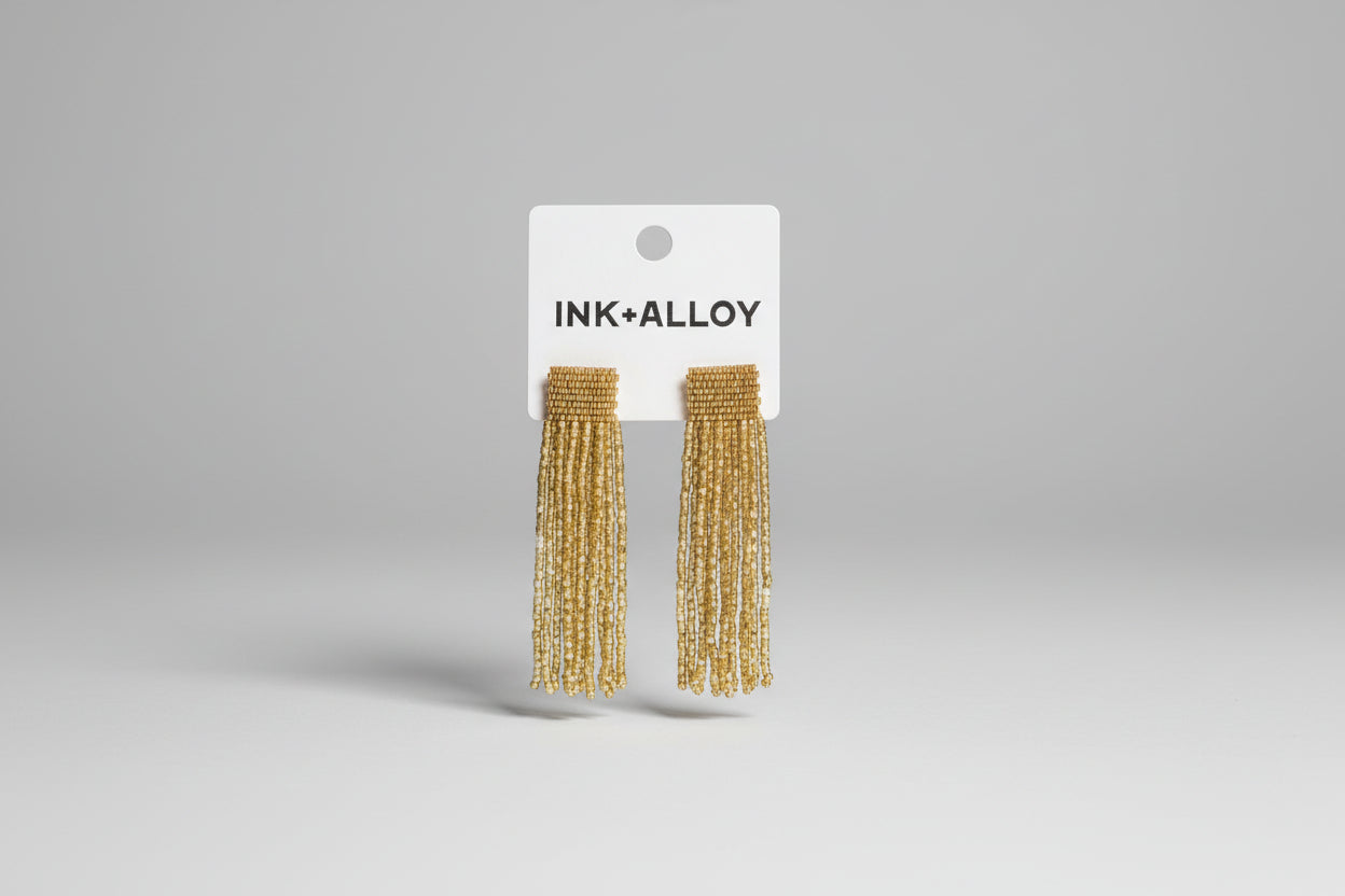 Earrings - Marilyn Solid Beaded Fringe Gold