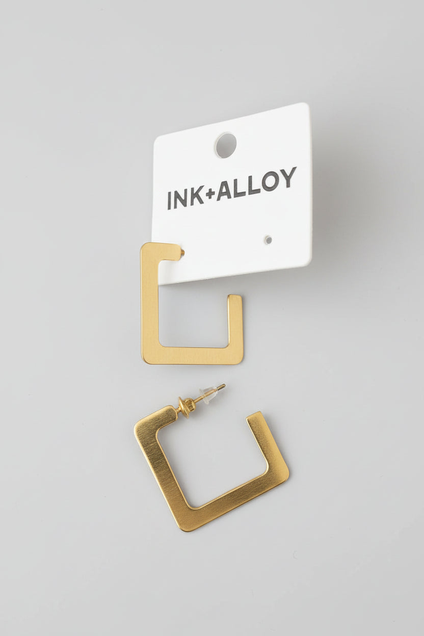 Earrings - Heidi Square Hoop Brass