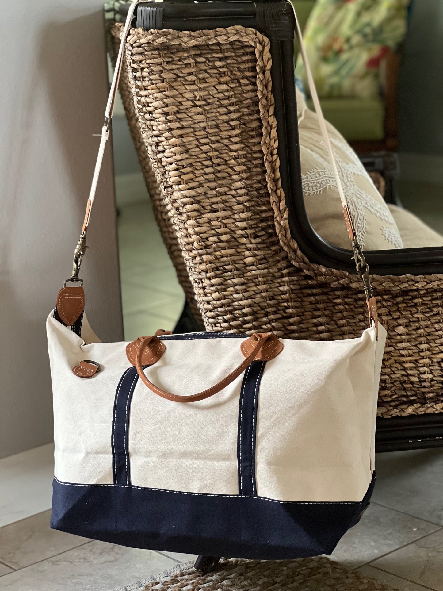 Weekender Canvas Duffel with Leather Trim