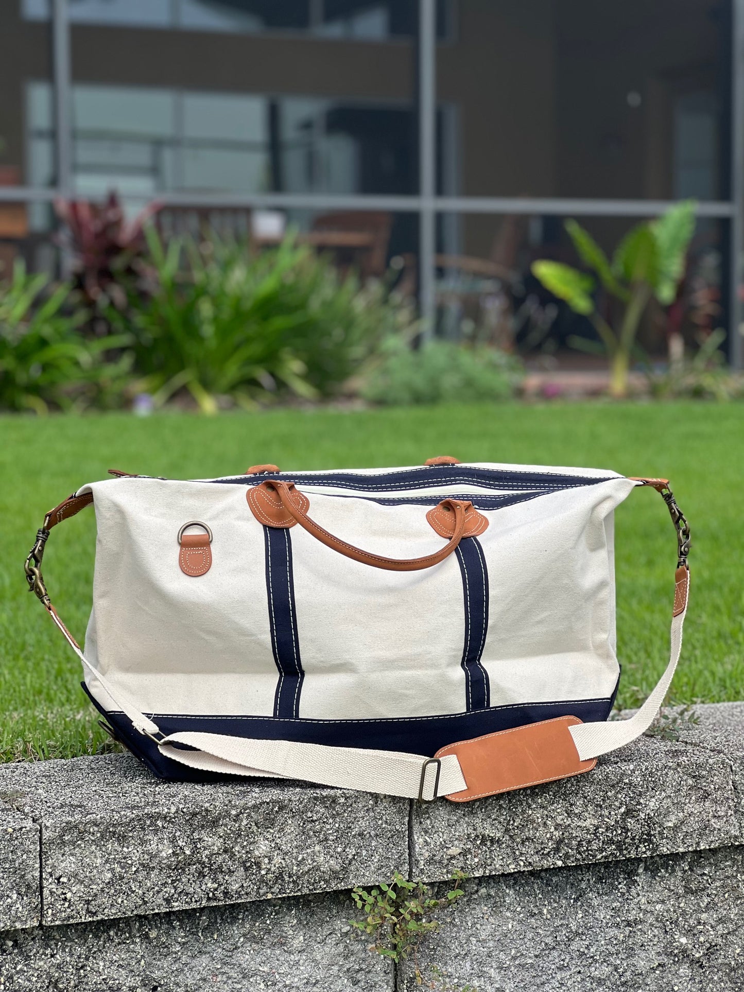 Weekender Canvas Duffel with Leather Trim