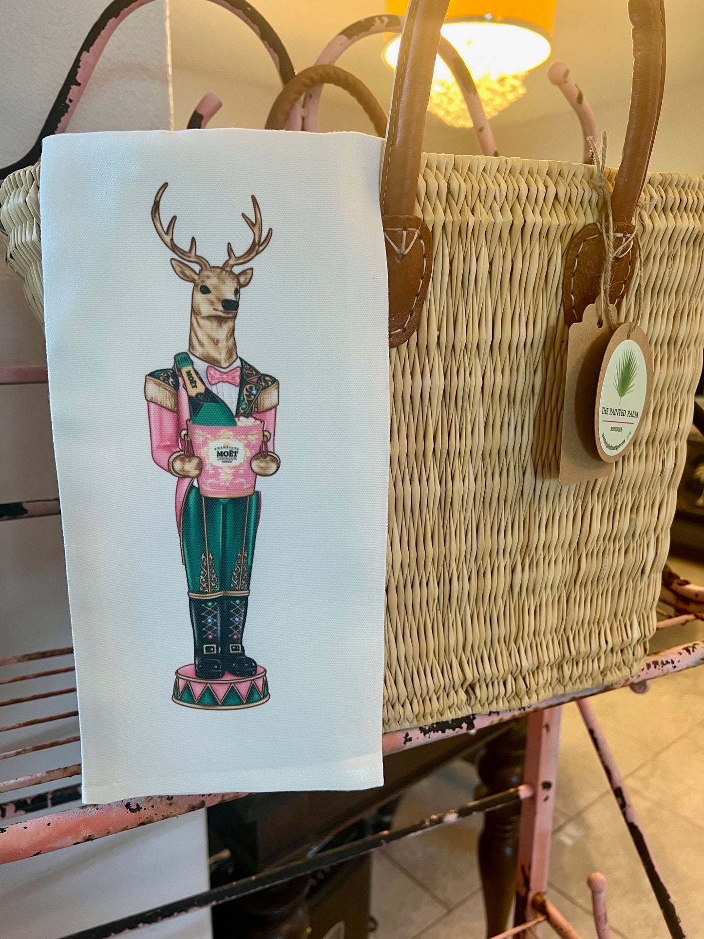 Bar Towels-Champagne Reindeer