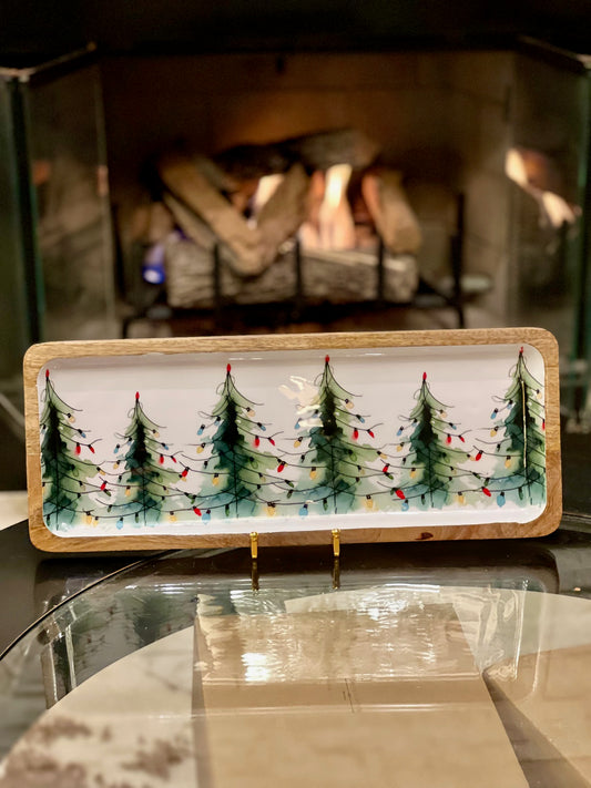 18" Watercolor Christmas Trees Tray