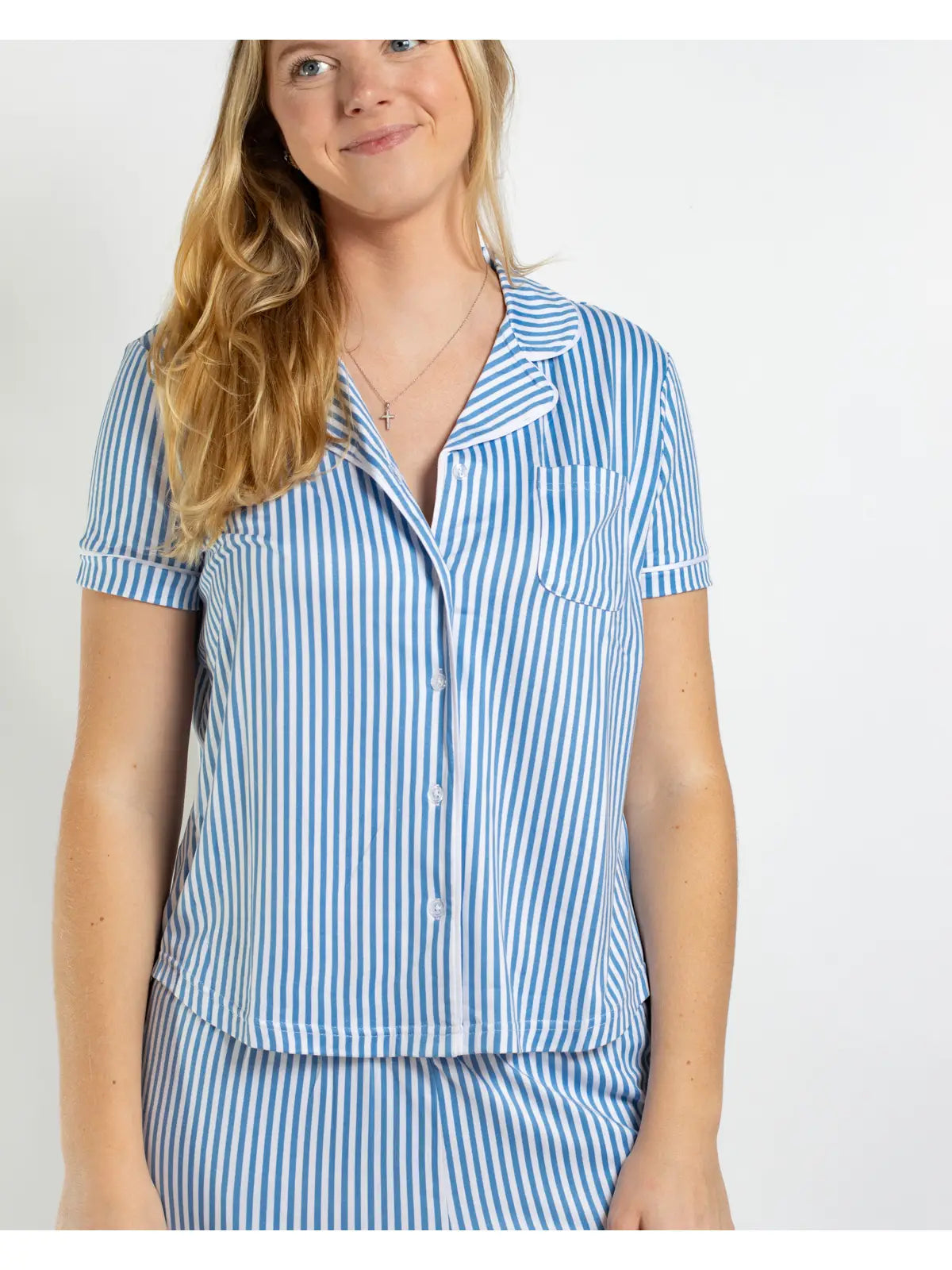 Blue and White Pinstripe Pajama Shorts-set