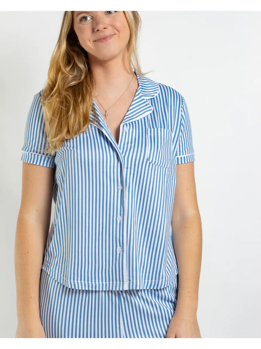 Blue and White Pinstripe Pajama Shorts-set