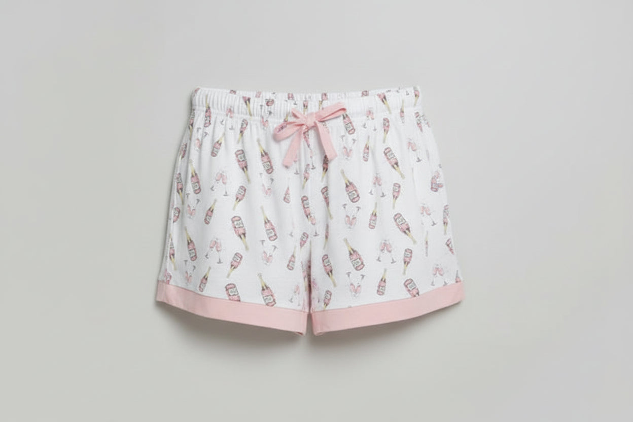 Champagne Dreams Pajamas Shorts Set with Pink V neck Top