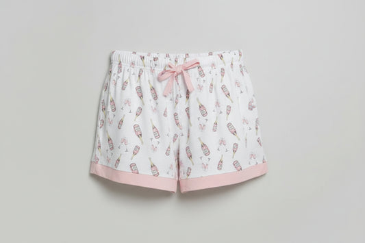 Champagne Dreams Pajamas Shorts Set with Pink V neck Top