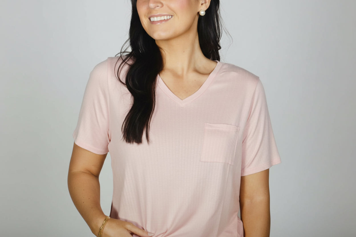Champagne Dreams Pajamas Shorts Set with Pink V neck Top