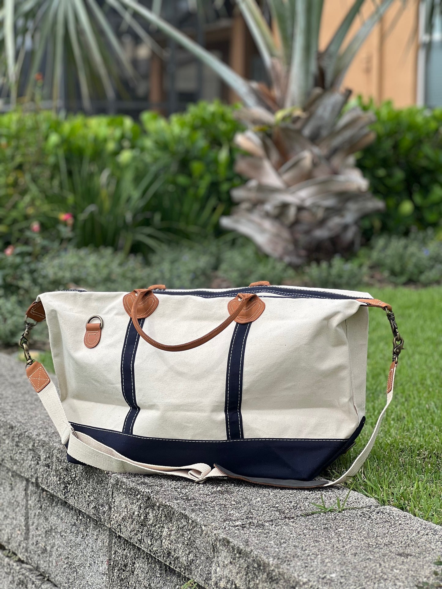 Weekender Canvas Duffel with Leather Trim