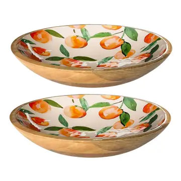 14" Mango Wood Shallow Bowls